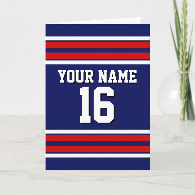 Tunga Blue med Red White Rand Team Jersey Anteckningskort (Framsida)