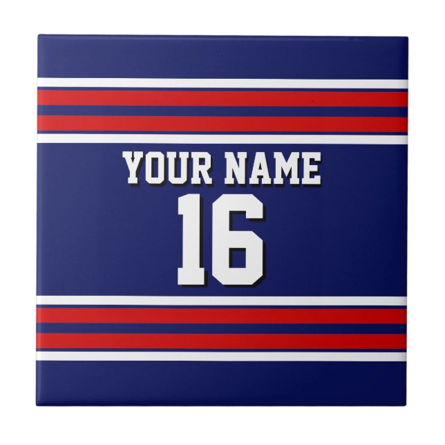 Tunga Blue med Red White Rand Team Jersey Kakelplatta (Framsidan)