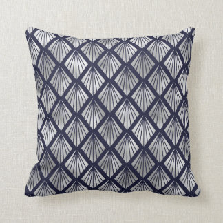 Tunga Blue och Silver Art Deco Diamond Mönster Kudde