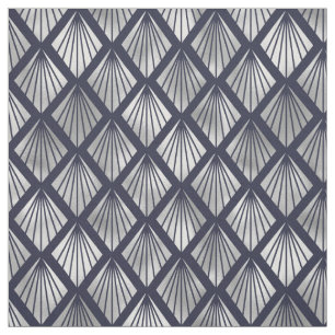 Tunga Blue och Silver Art Deco Diamond Mönster Tyg