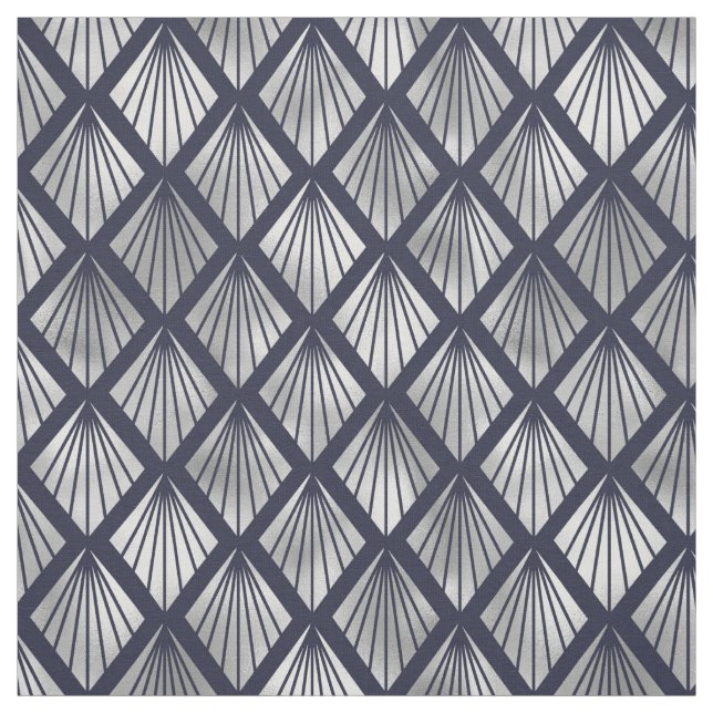 Tunga Blue och Silver Art Deco Diamond Mönster Tyg (Provkarta)
