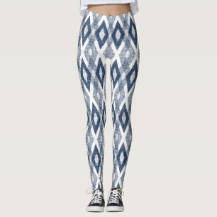 Tunga Blue och White Grunge Harlequin Mönster Leggings