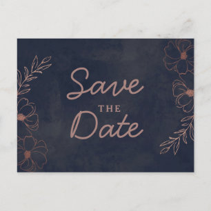 Tunga Blue & Ro Gold Foil Rustic Save Date Meddelande Vykort