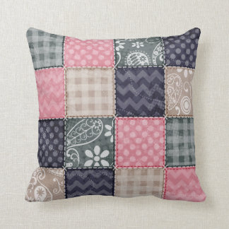 Tunga Blue, Rosa, Tan och Grått Cute Quilt utseend Kudde