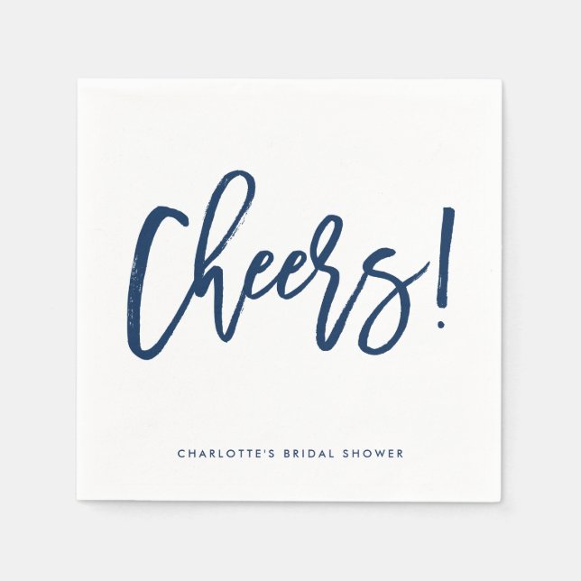 Tunga Blue Rustic Hand Lettering Cheers Bröllop Pappersservett (Framsidan)