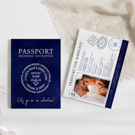 Tunga Blue Travel Passport Destinationsbröllop Inbjudningar