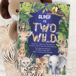 Tunga Blue Two Vild Jungle Safari 2:a födelsedag Inbjudningar