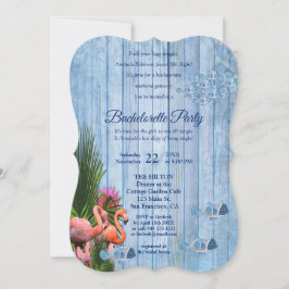 Tunga - Blue Vatten & Rosa Flamingos Bachelorette Inbjudningar