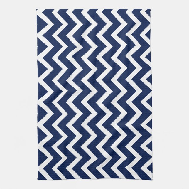 Tunga Blue & White Chevron Zigzag Mönster Kökshandduk (Vertikal)