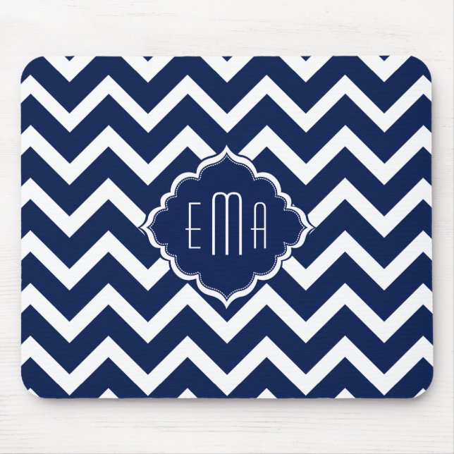 Tunga Blue & White Chevron Zigzag Mönster Musmatta (Framsidan)