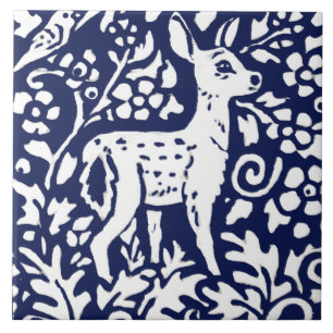 Tunga Blue White Hjort Fawn Woodland Animal Trivet Kakelplatta