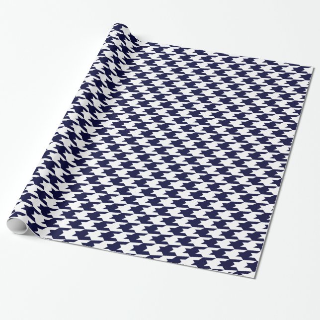 Tunga Blue & White Houndstooth Mönster Presentpapper (Utrullad)