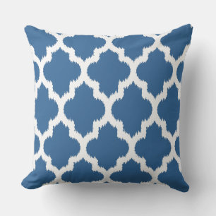 Tunga Blue & White Ikat Quatrefoil Mönster Kudde