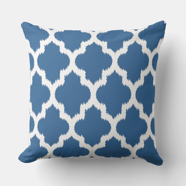 Tunga Blue & White Ikat Quatrefoil Mönster Kudde (Framsida)