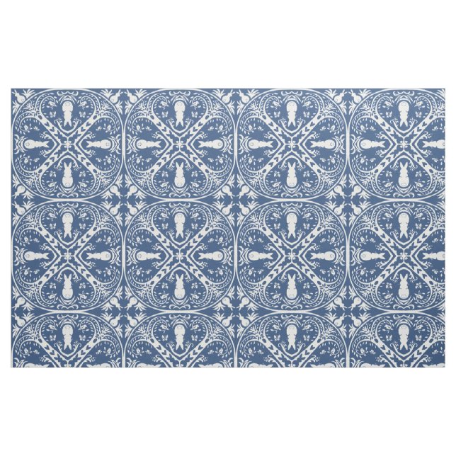 Tunga Blue & White Rabbit Tile Delft Dedham Bunny Tyg (Fat Quarter)