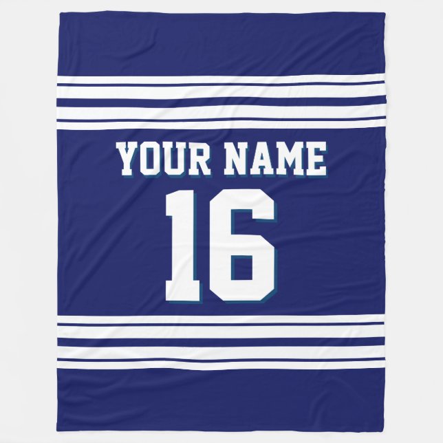 Tunga Blue White Sports Jersey Fleecefilt (Framsidan)