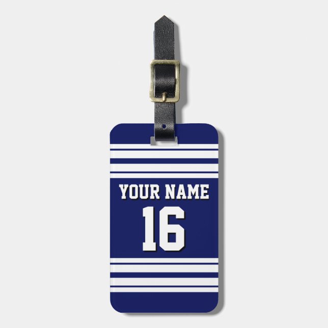 Tunga Blue White Team Jersey Anpassningsbar Number Bagagebricka (Vertikal Framsida)