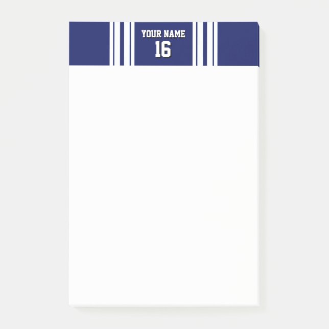 Tunga Blue White Team Jersey Anpassningsbar Number Post-it Block (Framsida)