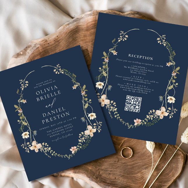 Tunga Blue Wildblomma QR Code Garden Wedding Flygblad (Skapare uppladdad)