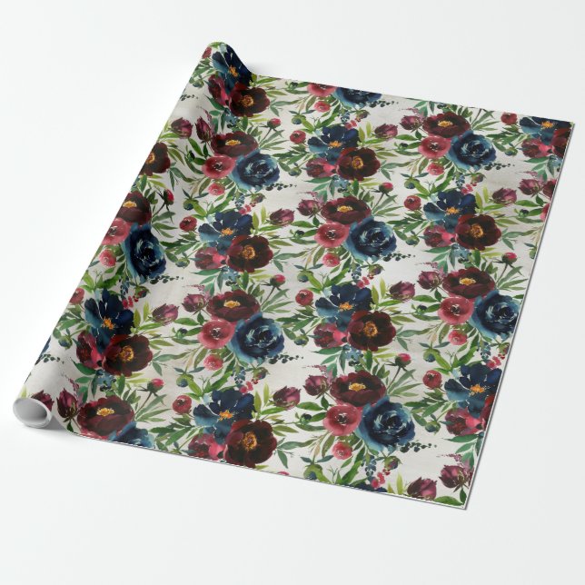 Tunga Bordeaux Peonies Blooming Garden Wrapping Pa Presentpapper (Utrullad)