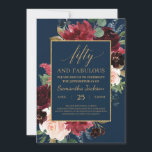 Tunga burgundi  blommigt guld boho 50-årsdagen inbjudningar<br><div class="desc">Guld,  50:e födelsedagsinbjudan till marinens  blommigt,  kontakta mig för matchande artiklar eller för anpassning,   Ro ©</div>