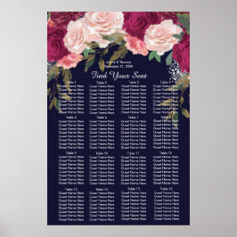 Tunga burgundsdiagram för säten i rosa bröllop poster