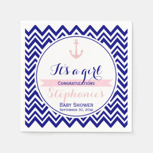 Tunga Chevron med Baby Rosa Nautical Baby Shower Pappersservett