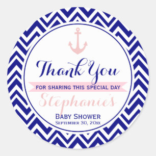 Tunga Chevron med Baby Rosa Nautical Baby Shower Runt Klistermärke