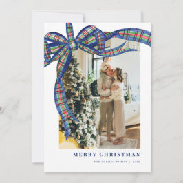 Tunga Grönt Tartan Bow Julfoto-Helgdag Julkort