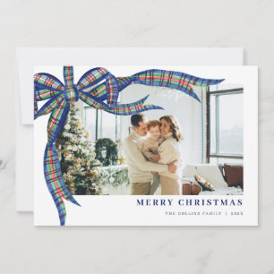Tunga Grönt Tartan Bow Julfoto-Helgdag Julkort