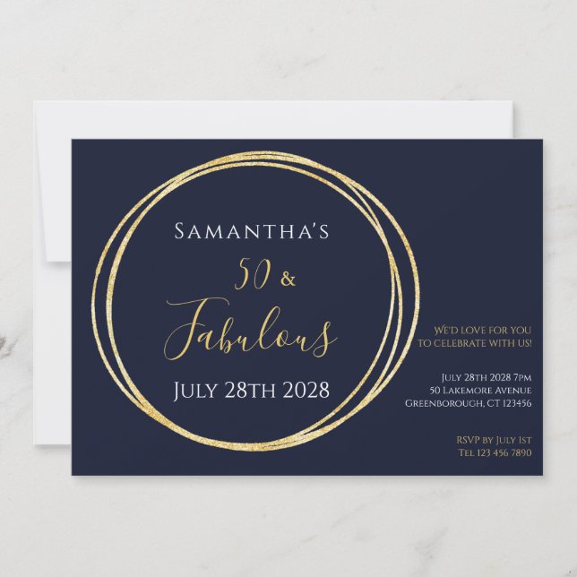 Tunga Guld 50:e Födelsedagsfesten Inbjudningar (Framsida)