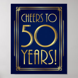Tunga Guld Art Deco-CHEERS TILL 50 ÅRS Skriv ut Poster