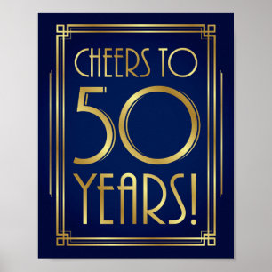 Tunga Guld Art Deco-CHEERS TILL 50 ÅRS Skriv ut Poster