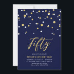 Tunga & Guld - enkel femtionde Födelsedagsfesten Inbjudningar<br><div class="desc">Fira din speciella dag med det här minsta 50:e födelsedagsfest inbjudan. Den här designen har en snyggt som skriver skriptet "femtio" med hexagonformad konfetti med en marin blå kamera från guld och färg. Det finns fler utformningar på min butik BaraBomDesign.</div>