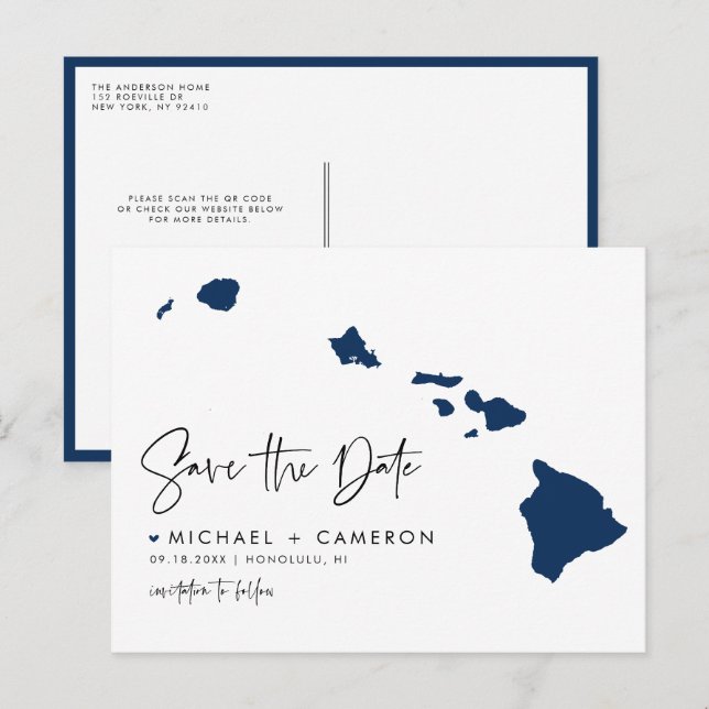 Tunga Hawaii State Karta QR-kod Spara datum Meddelande Vykort (Fram/baksida)
