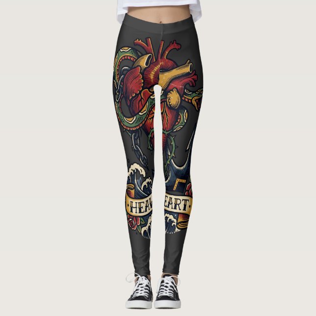 Tunga hjärta Ankare Orm Tatuering Blixt Melankoli  Leggings (Framsida)