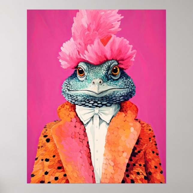 Tunga i Funky Kostym Animal Mode Art Rosa Poster (Framsidan)