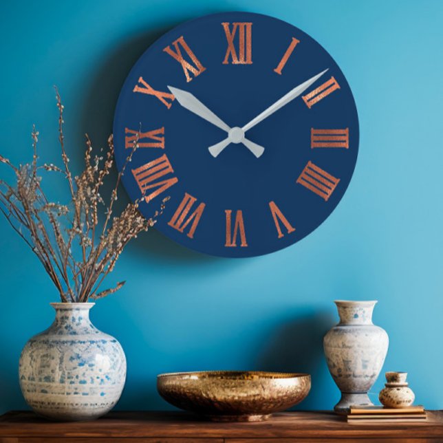 Tunga koppar Ro Guld, minimalt metallurban Rund Klocka (Navy Copper Rose Gold Minimal Metallic Urban Round Clock)