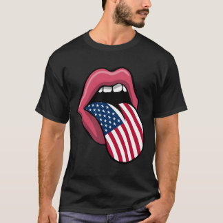 Tunga Läppar Patriotisk Usa Flagga 4:e Juli Merica T Shirt