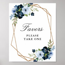 Tunga ljusblå blommigt - favärde-tecken poster