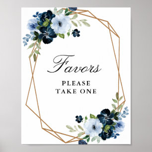 Tunga ljusblå blommigt - favärde-tecken poster