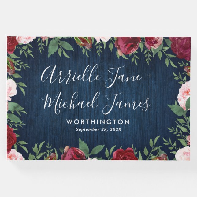 Tunga Marsala Land Rustic Bröllop Guest Bok (Framsida)