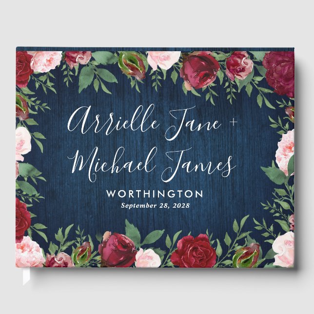 Tunga Marsala Land Rustic Bröllop Guest Bok (Framsida)