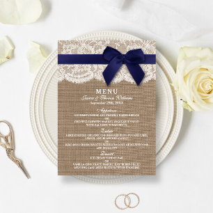 Tunga menyfliksområdet Burlap & Snöre Bröllop Menu Meny