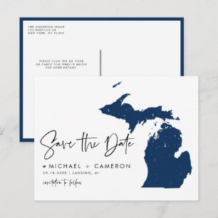 Tunga Michigan Karta QR-kod Spara datum Meddelande Vykort
