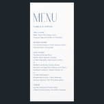 Tunga, modern, minimalistisk typografi Bröllop Meny<br><div class="desc">Anpassadets menykort med modern typografi. Anpassa genom att lägga till datum och måltider. Det här blåa minimalistiska menykortet är perfekt för bröllop,  babyduschar,  möhippor,  födelsedagar och mycket annat.</div>