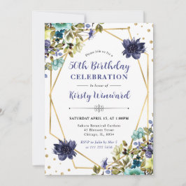 Tunga och blå sommarblommor Ram 50:e födelsedagen Inbjudningar