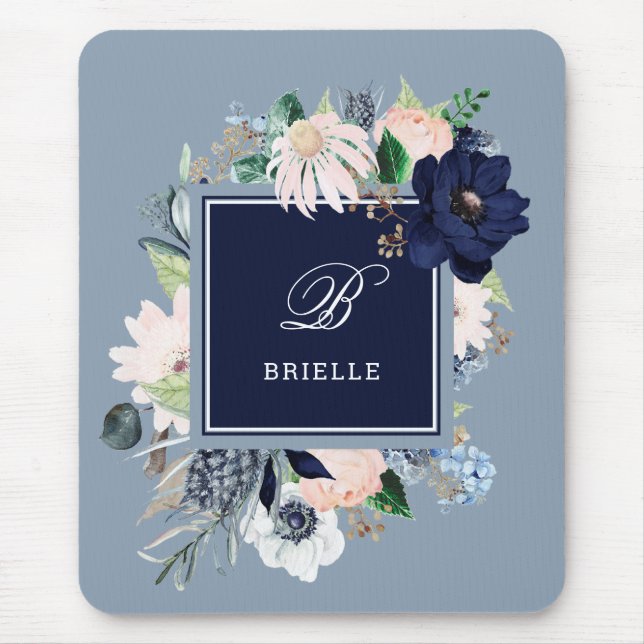 Tunga och  Blommigt | Namn och Monogram Musmatta (Framsidan)