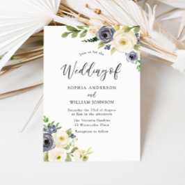 Tunga och champagne Watercolor Flowers Bröllop Inbjudningar