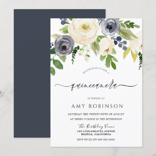 Tunga och Champagne Watercolor Flowers Quinceanera Inbjudningar